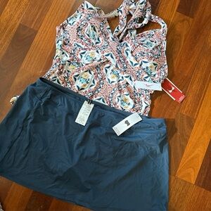 Jantzen Underwire Halter Tankini Set Tummy Control Bottom Skirt NWT Size 14